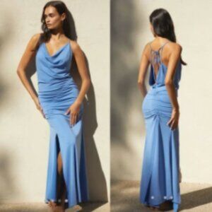 Brand New by Anthropologie Cowl-Neck Ruched Tie Back Maxi Dress